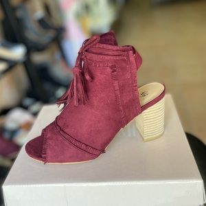 Burgundy Suede Open Toe Booties